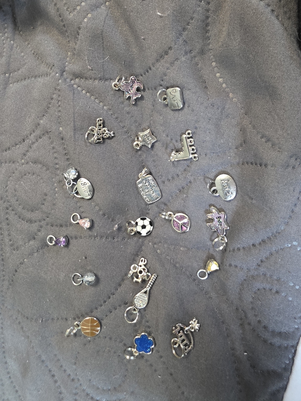 Silver Mixed Charm Set for Girls - Assorted Pink, Purple, Blue & Silver Charms